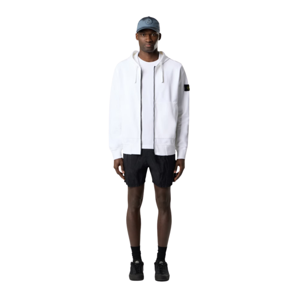 Sweat-shirt zippé à capuche STONE ISLAND coupe regular à poches coton blanc