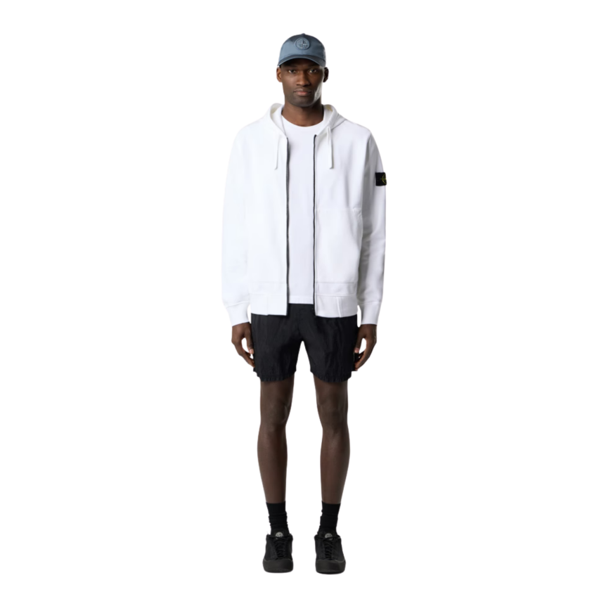 Sweat-shirt zippé à capuche STONE ISLAND coupe regular à poches coton blanc