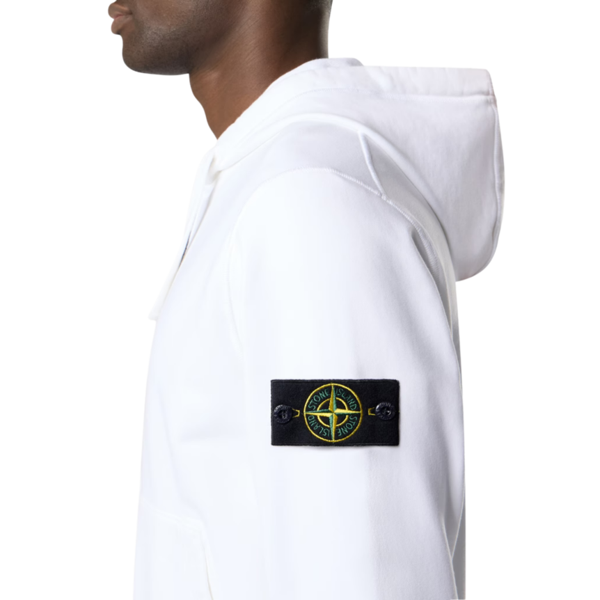 Sweat-shirt zippé à capuche STONE ISLAND coupe regular à poches coton blanc