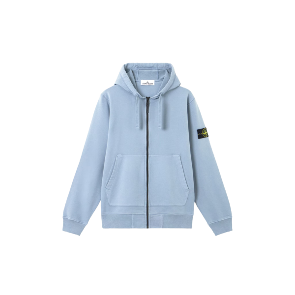 Sweat-shirt zippé à capuche STONE ISLAND coupe regular à poches coton bleu jeans