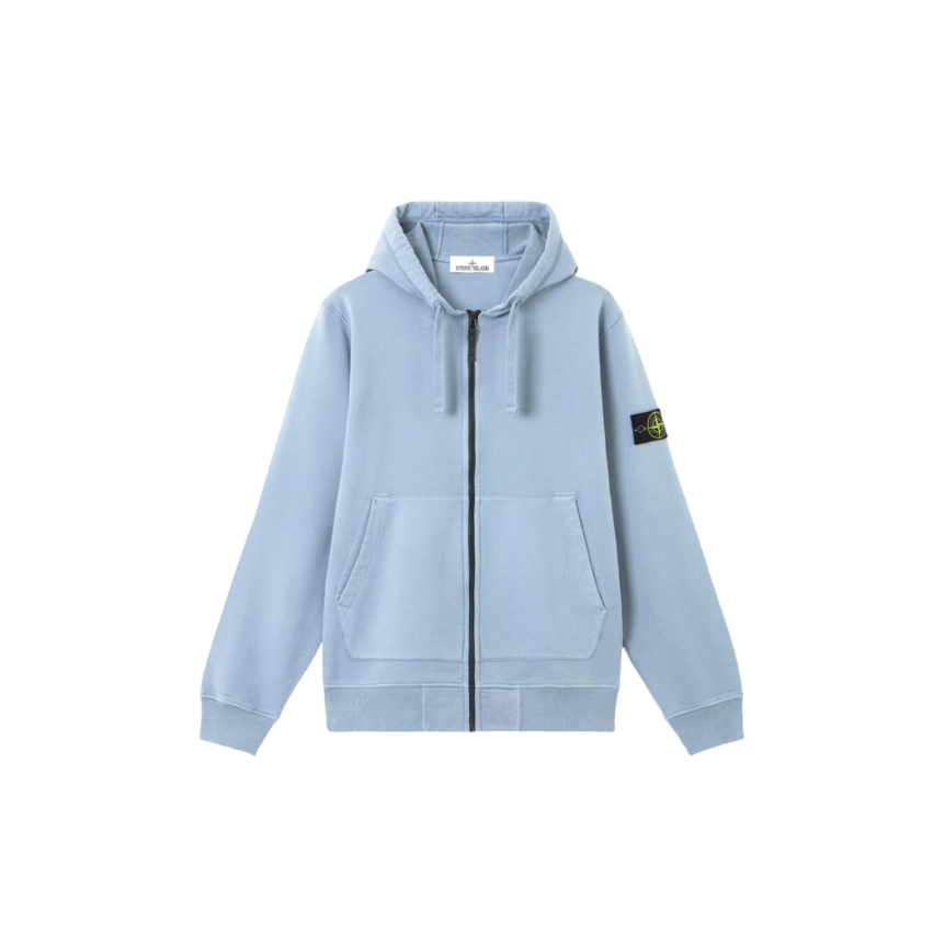 Sweat-shirt zippé à capuche STONE ISLAND coupe regular à poches coton bleu jeans