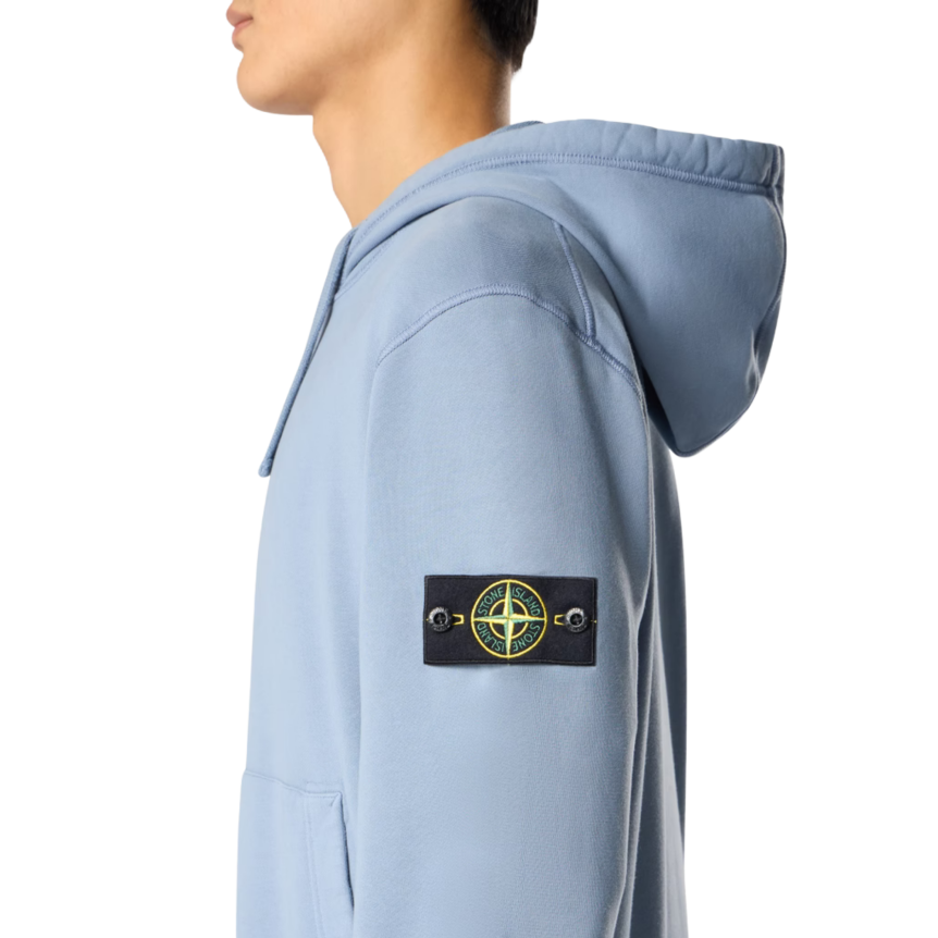 Sweat-shirt zippé à capuche STONE ISLAND coupe regular à poches coton bleu jeans
