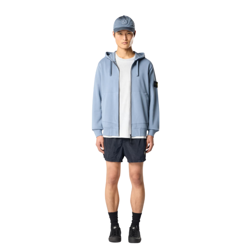 Sweat-shirt zippé à capuche STONE ISLAND coupe regular à poches coton bleu jeans