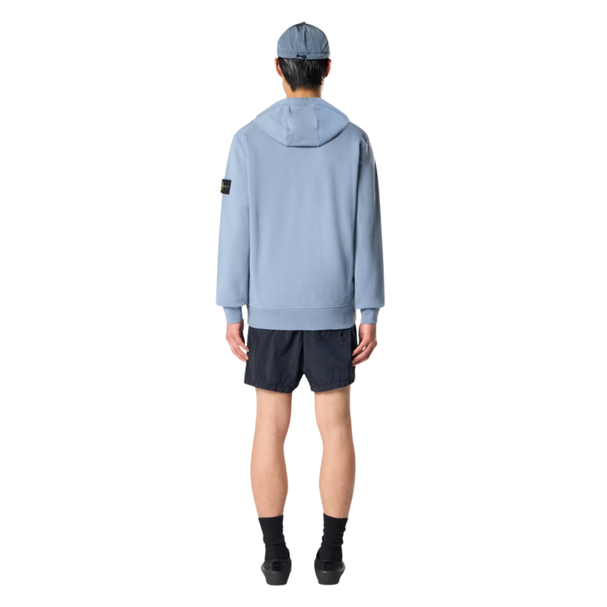 Sweat-shirt zippé à capuche STONE ISLAND coupe regular à poches coton bleu jeans