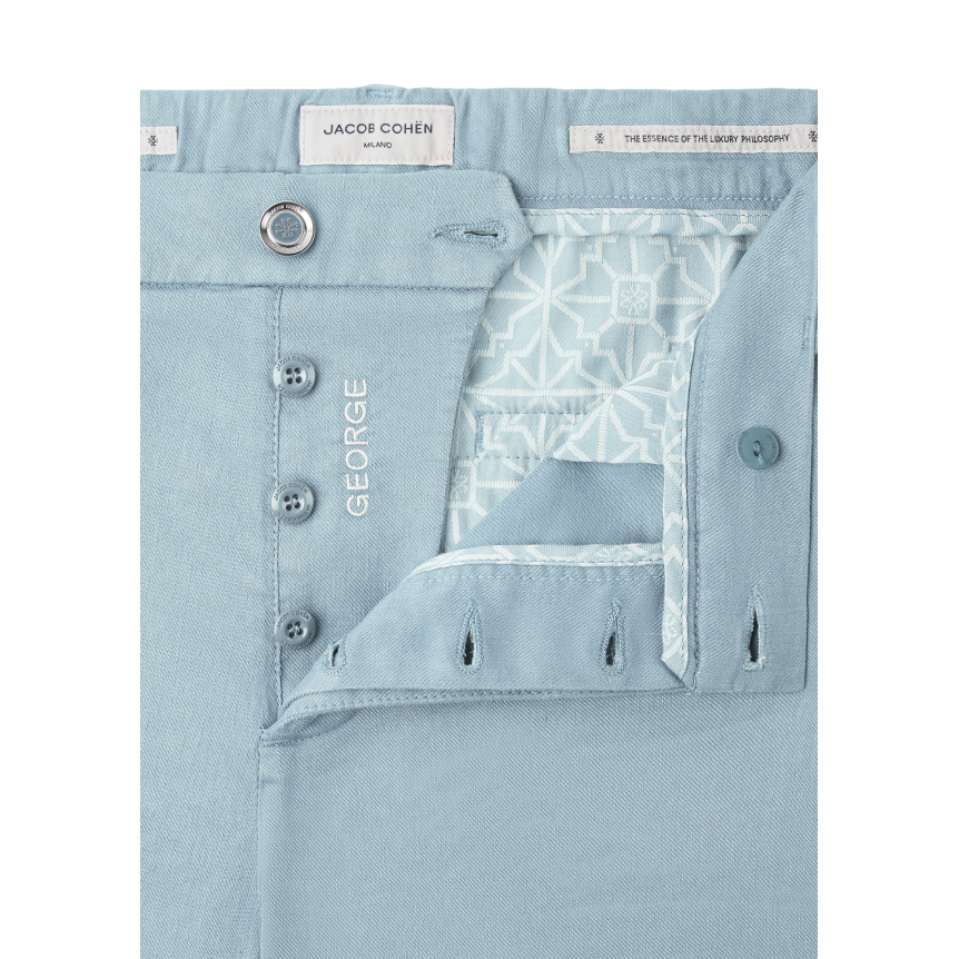 Bermuda JACOB COHEN George en gabardine stretch coton et lin bleu ciel