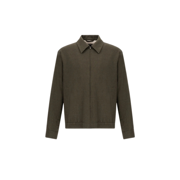 Blouson zippé HERNO sur chemise à col lin vert kaki