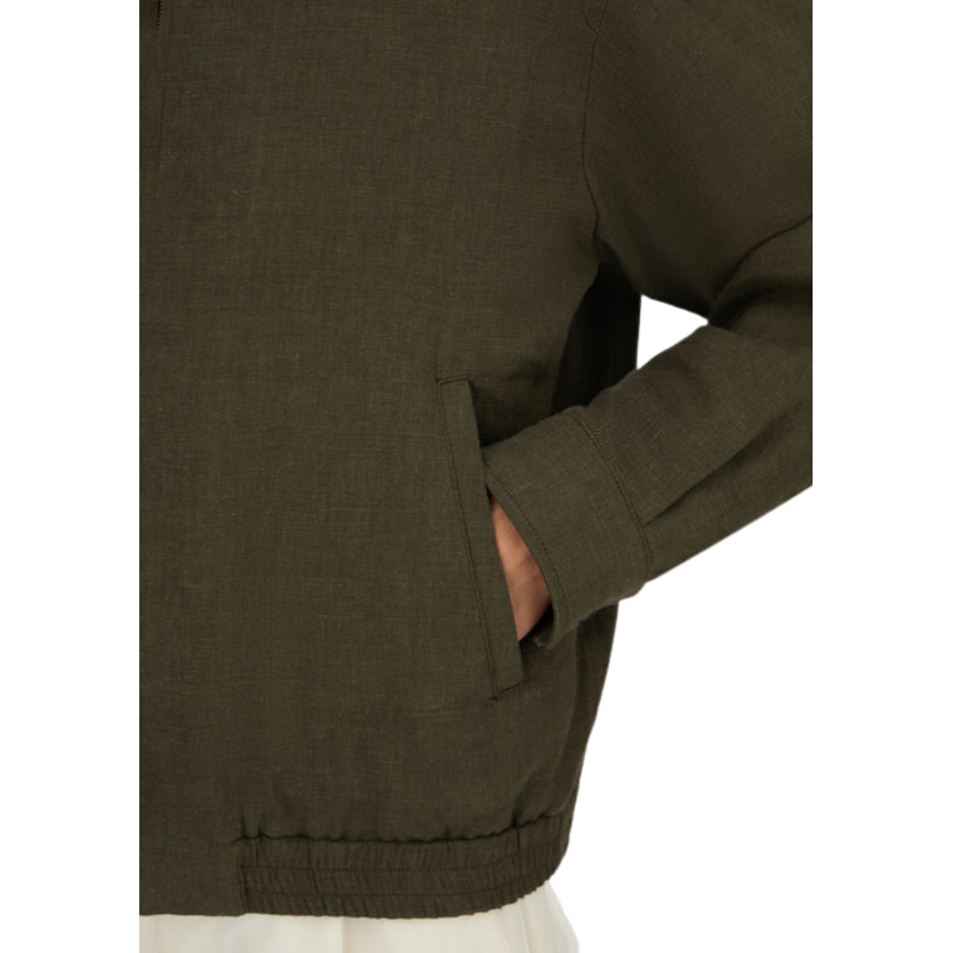 Blouson zippé HERNO sur chemise à col lin vert kaki