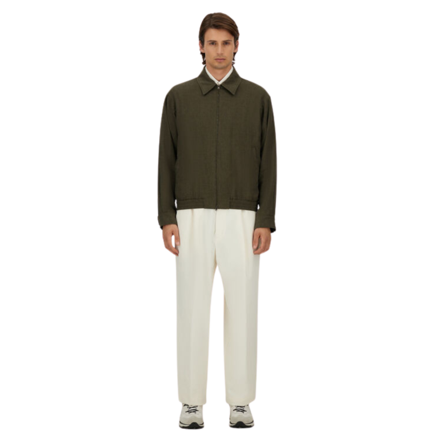 Blouson zippé HERNO sur chemise à col lin vert kaki