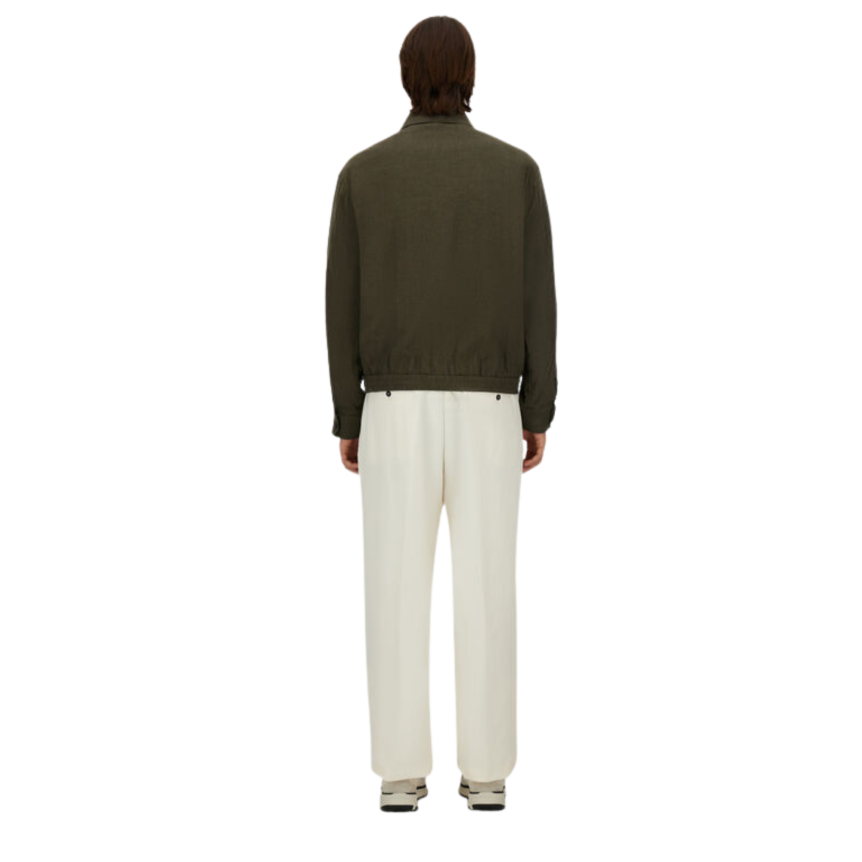 Blouson zippé HERNO sur chemise à col lin vert kaki