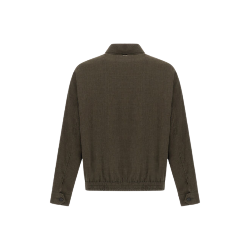 Blouson zippé HERNO sur chemise à col lin vert kaki