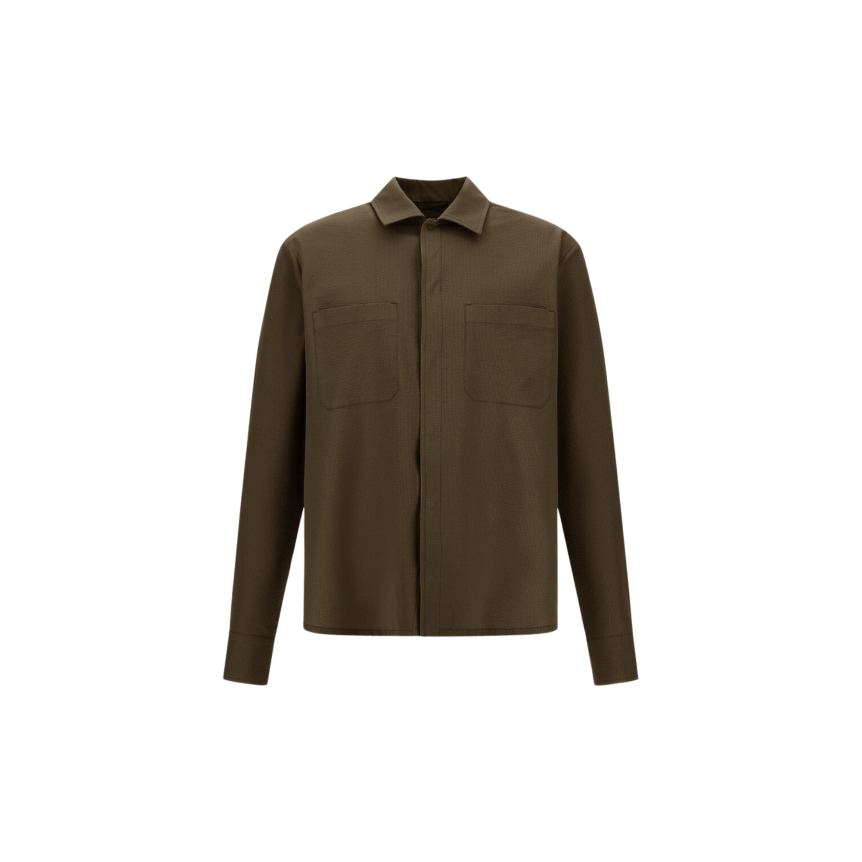Chemise manche longue HERNO en polyester seersucker technique stretch kaki