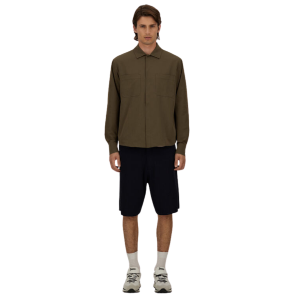 Chemise manche longue HERNO en polyester seersucker technique stretch kaki
