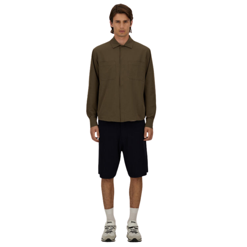 Chemise manche longue HERNO en polyester seersucker technique stretch kaki