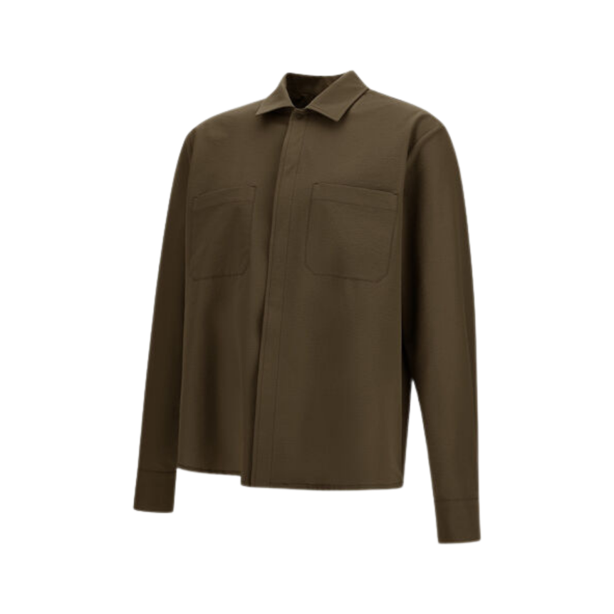 Chemise manche longue HERNO en polyester seersucker technique stretch kaki