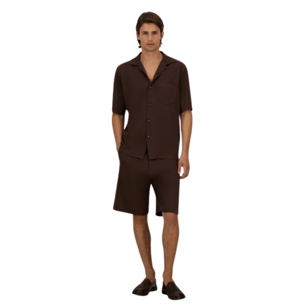 Short HERNO en piqué de pur coton marron