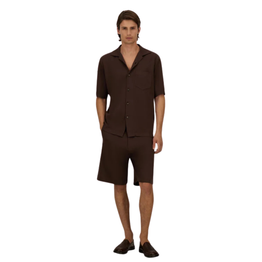 Short HERNO en piqué de pur coton marron
