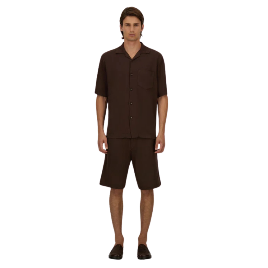 Short HERNO en piqué de pur coton marron