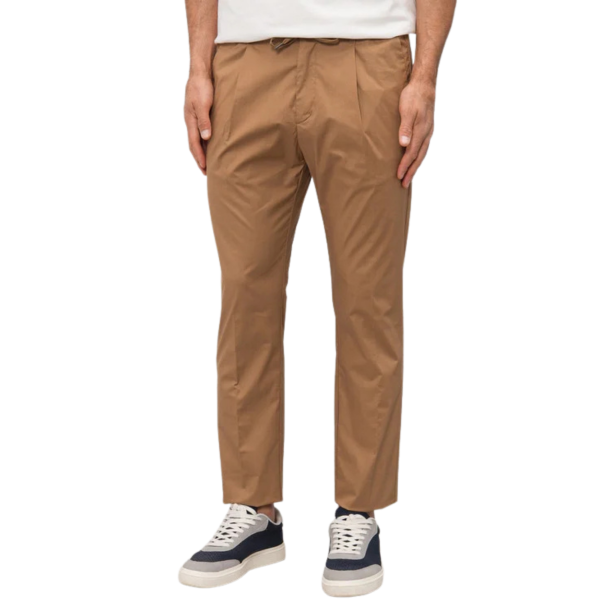 Pantalon taille élastique HERNO cordon en coton stretch camel