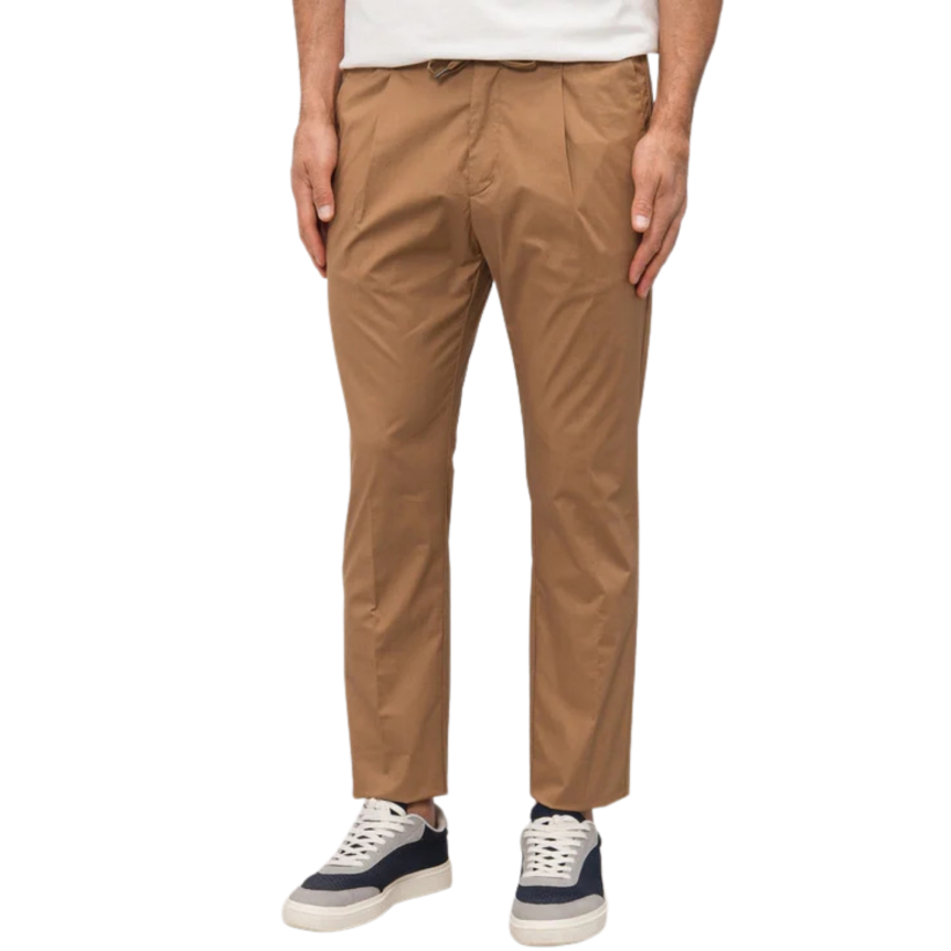 Pantalon taille élastique HERNO cordon en coton stretch camel