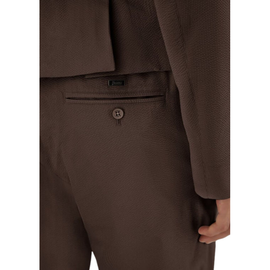 Pantalon HERNO en polyester seersucker technique extensible  marron