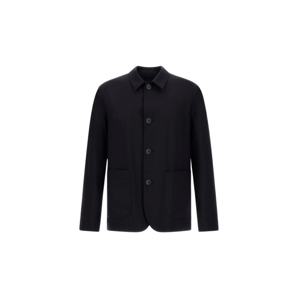 veste droite HERNO boutonnée sur chemise laine mélangée bleu marine