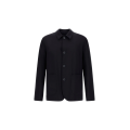veste droite boutonnée sur chemise laine mélangée bleu marine