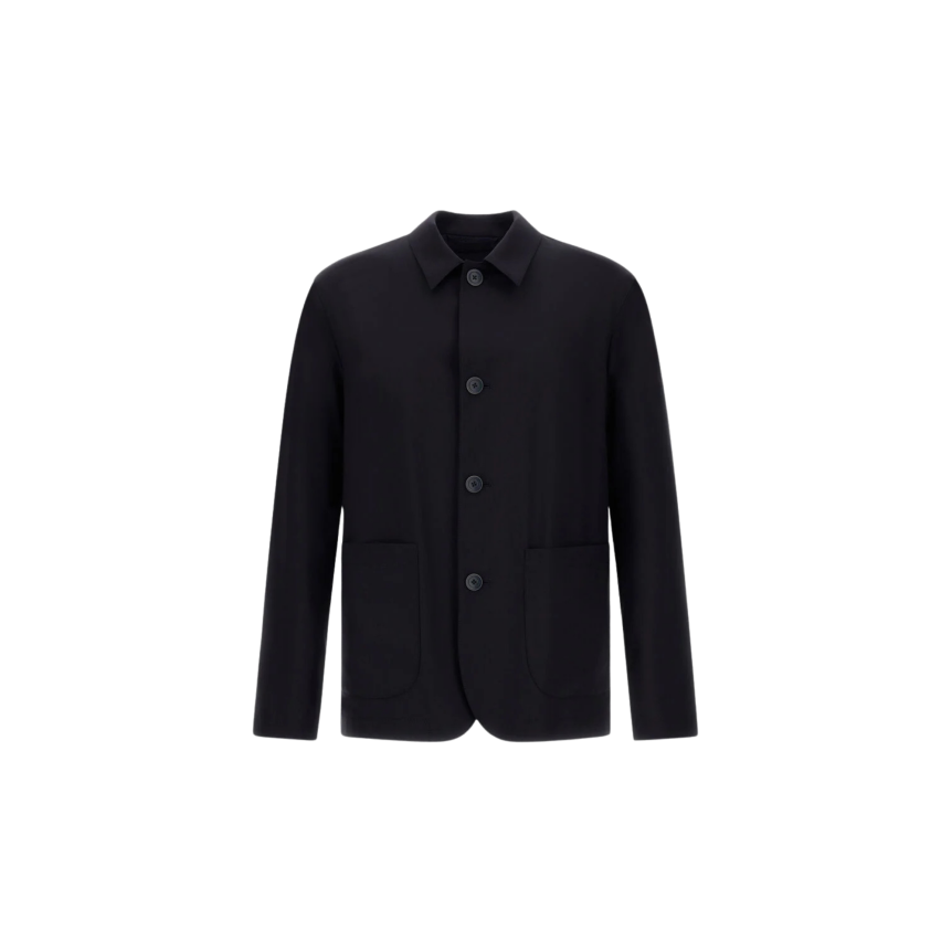veste droite HERNO boutonnée sur chemise laine mélangée bleu marine