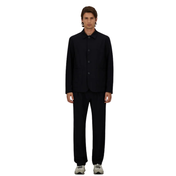 veste droite HERNO boutonnée sur chemise laine mélangée bleu marine