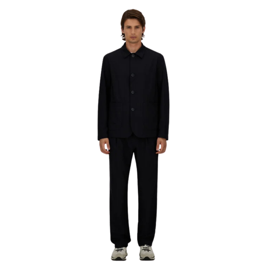 veste droite HERNO boutonnée sur chemise laine mélangée bleu marine