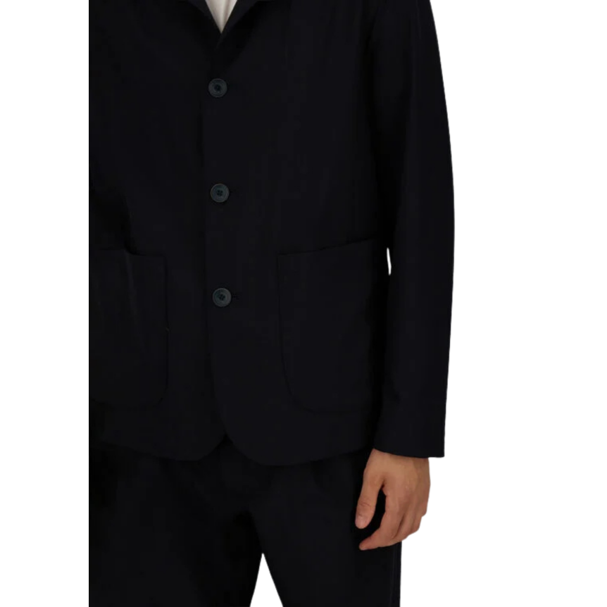 veste droite HERNO boutonnée sur chemise laine mélangée bleu marine
