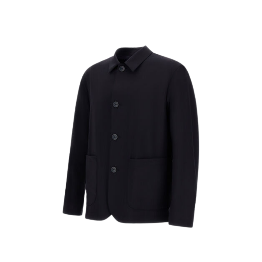 veste droite HERNO boutonnée sur chemise laine mélangée bleu marine