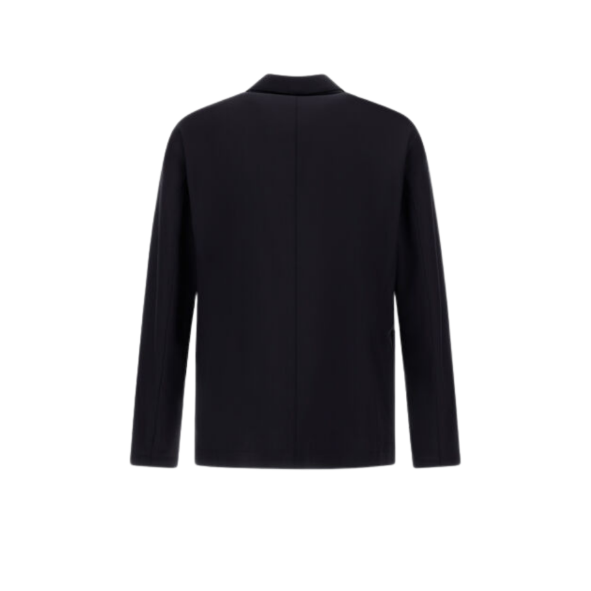 veste droite HERNO boutonnée sur chemise laine mélangée bleu marine