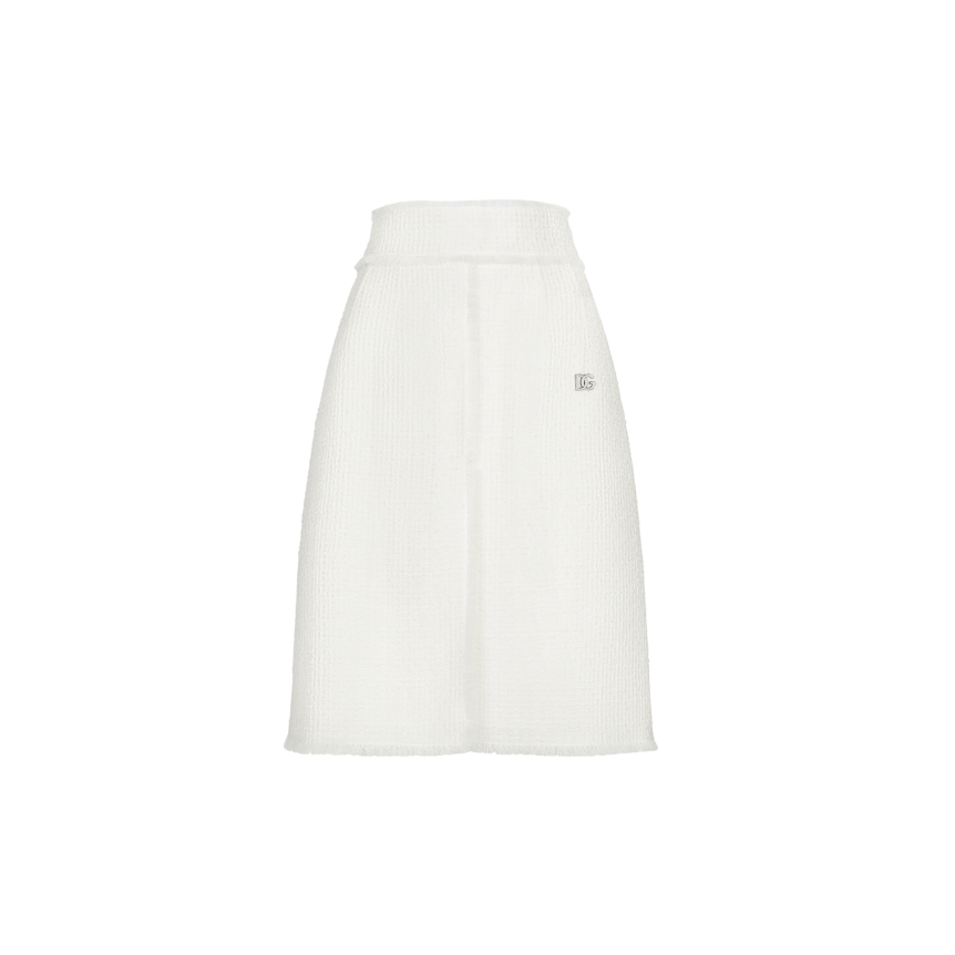 Jupe mi-longue DOLCE & GABBANA tweed raschel écru fendue