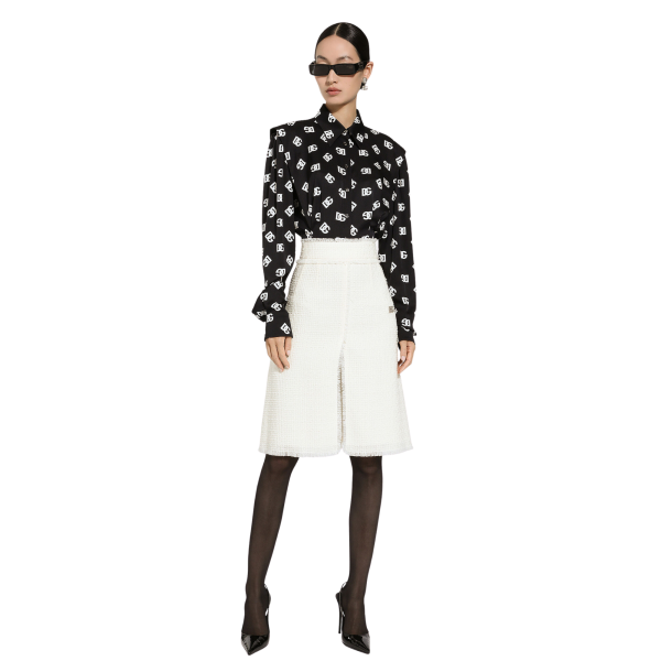 Jupe mi-longue DOLCE & GABBANA tweed raschel écru fendue