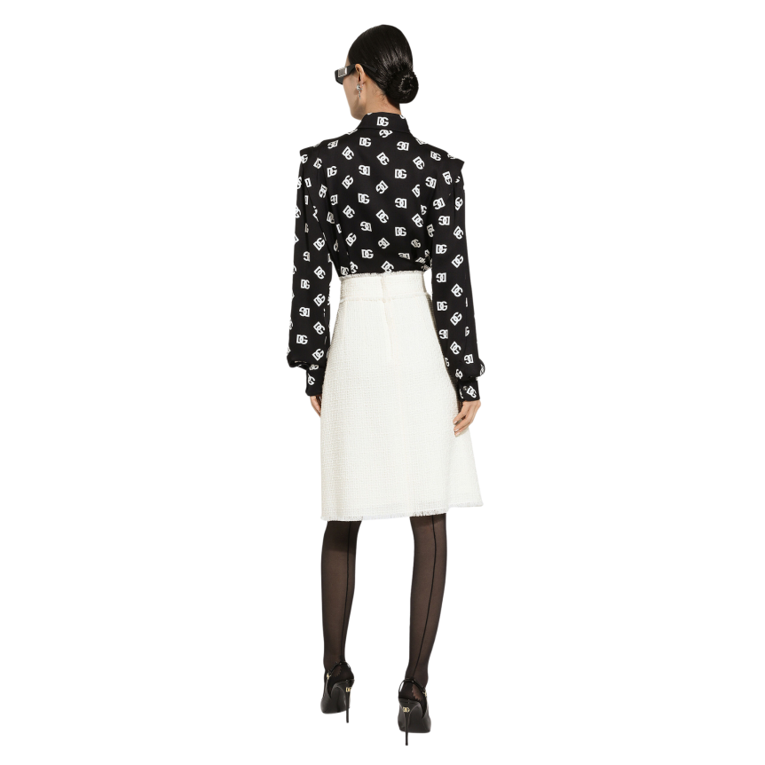 Jupe mi-longue DOLCE & GABBANA tweed raschel écru fendue