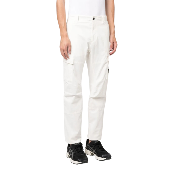 Pantalon cargo CP COMPANY coton satin stretch blanc écru lentille poche