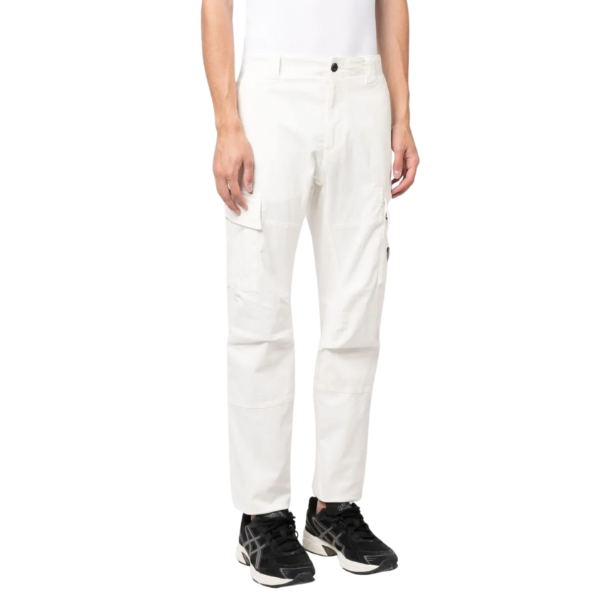 Pantalon cargo CP COMPANY coton satin stretch blanc écru lentille poche