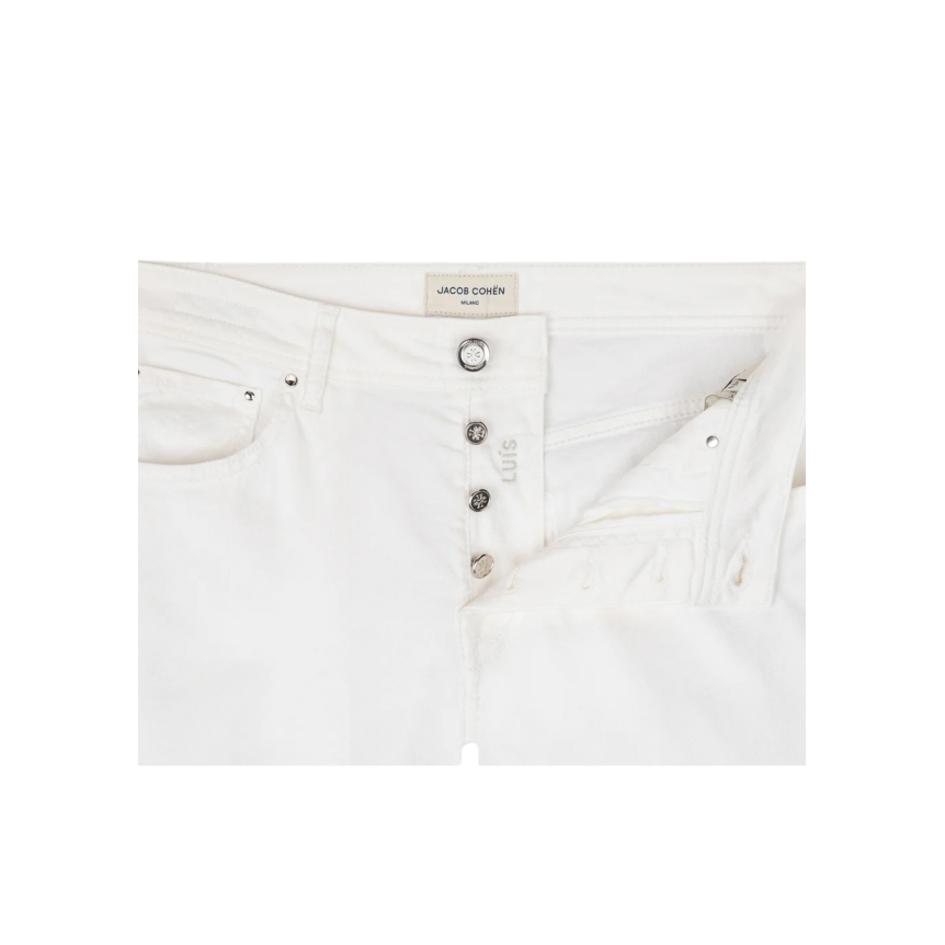 Pantalon jean JACOB COHEN Luis coton stretch lin blanc