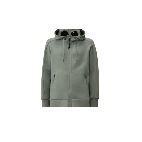 Sweat-shirt à capuche CP COMPANY lunettes polaire motif diagonal relief bleu argenté