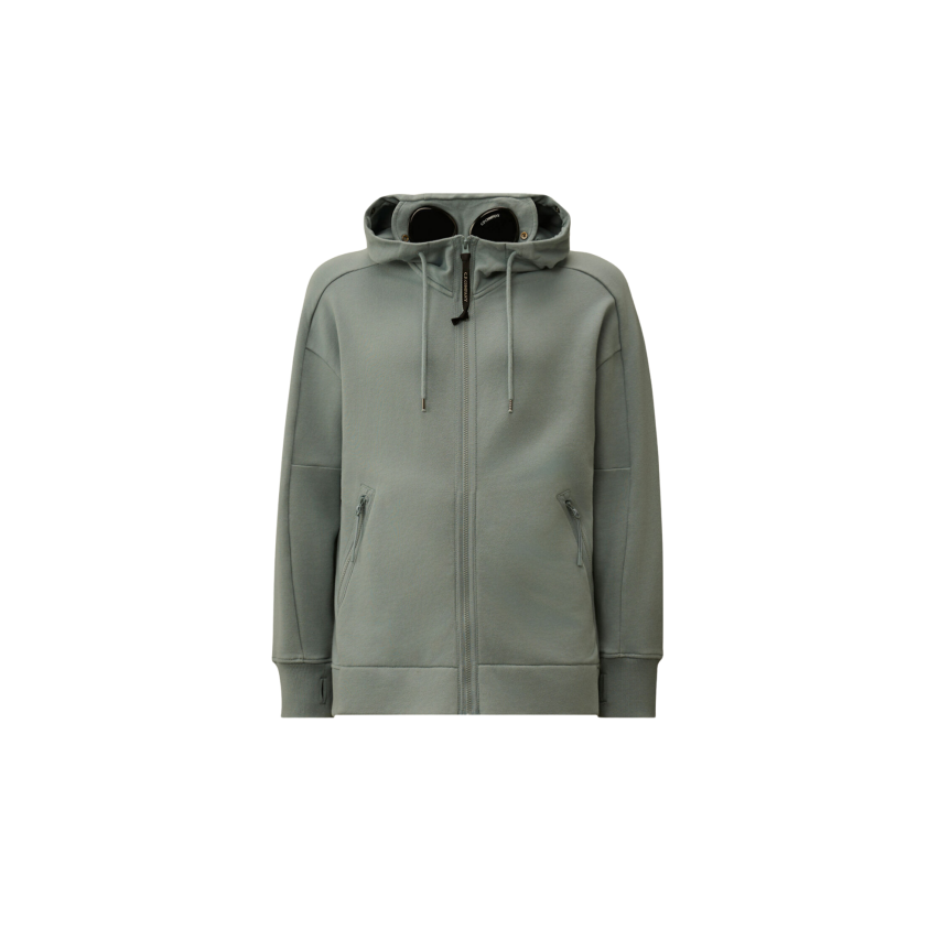 Sweat-shirt à capuche CP COMPANY lunettes polaire motif diagonal relief bleu argenté