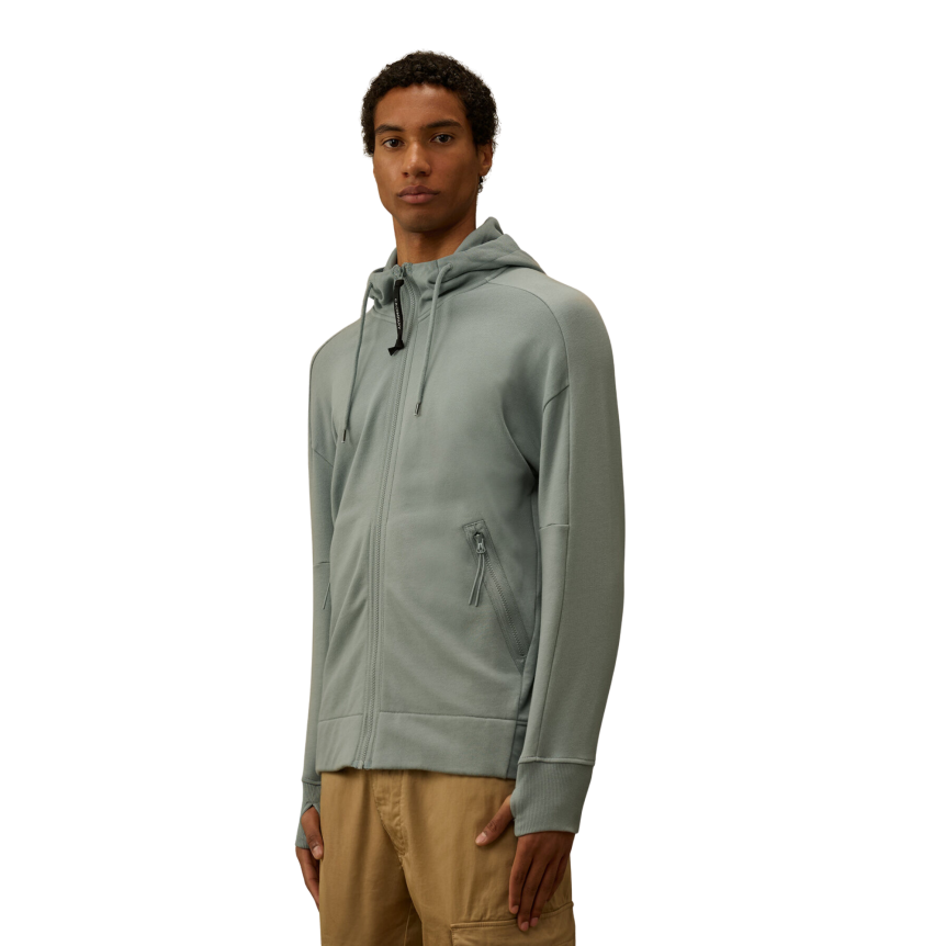 Sweat-shirt à capuche CP COMPANY lunettes polaire motif diagonal relief bleu argenté