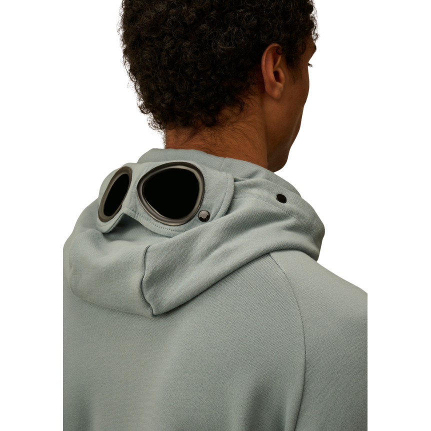 Sweat-shirt à capuche CP COMPANY lunettes polaire motif diagonal relief bleu argenté