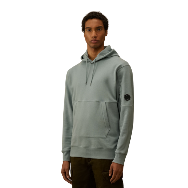 Sweat à capuche CP COMPANY polaire motif diagonal relief coton bleu argenté
