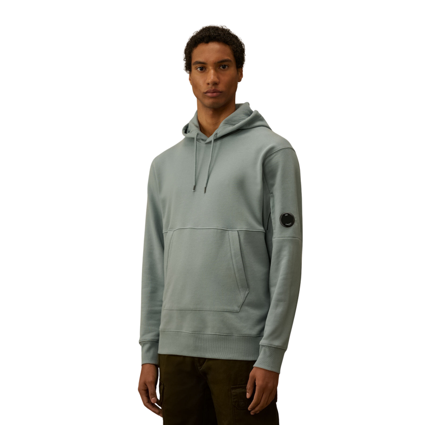 Sweat à capuche CP COMPANY polaire motif diagonal relief coton bleu argenté