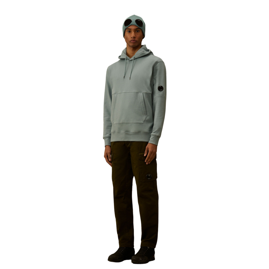 Sweat à capuche CP COMPANY polaire motif diagonal relief coton bleu argenté
