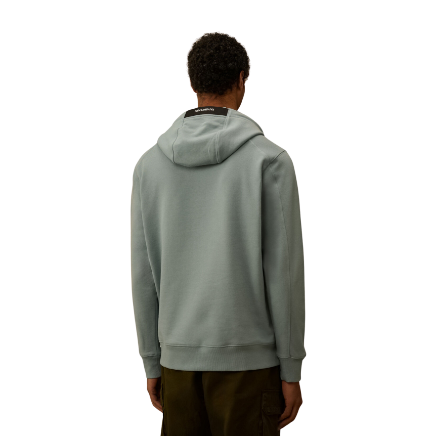 Sweat à capuche CP COMPANY polaire motif diagonal relief coton bleu argenté