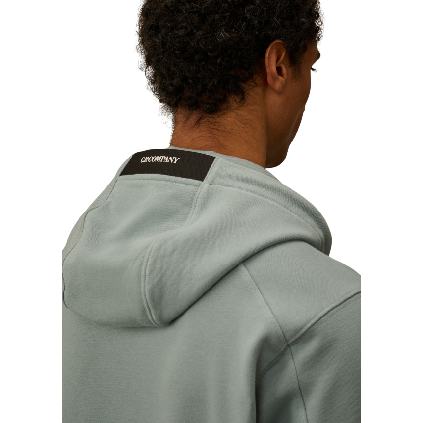 Sweat à capuche CP COMPANY polaire motif diagonal relief coton bleu argenté