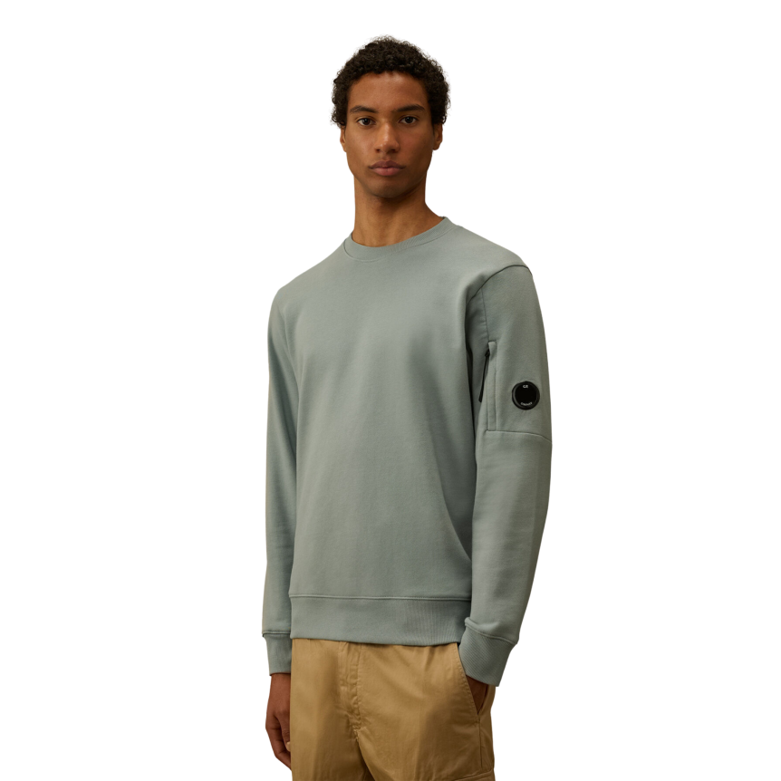 Sweat-shirt CP COMPANY col rond polaire motif diagonal relief bleu argenté