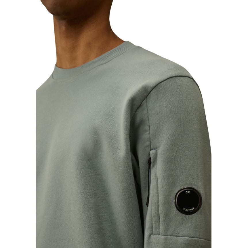 Sweat-shirt CP COMPANY col rond polaire motif diagonal relief bleu argenté