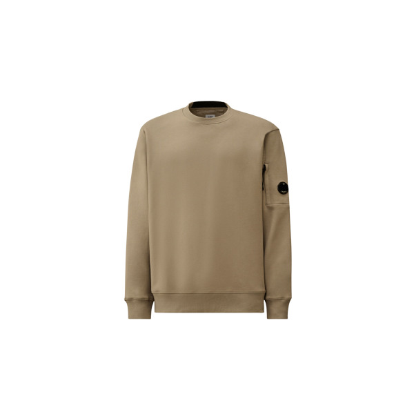 Sweat-shirt CP COMPANY col rond polaire motif diagonal relief gris beige